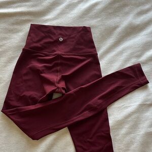 lululemon Wunder 28” Burgundy Leggings size 2
